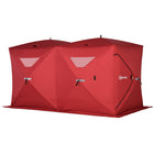 Outsunny 5-8 Person Pop-up Ice Fishing Shelter Tent - Red-Available for 5-8 people, measured 141.7" L x 70.9" W x 78.7" H, 70sq. ft. of fishable space 