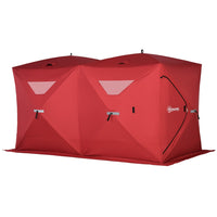 Outsunny 5-8 Person Pop-up Ice Fishing Shelter Tent - Red-Available for 5-8 people, measured 141.7" L x 70.9" W x 78.7" H, 70sq. ft. of fishable space 