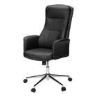 Monarch Specialties 7323 Ergonomic Leather-Look Office Chair - Black-Supported on a sturdy chrome metal base with easy-rolling wheels and a convenient tilt function, this chair combines durability with a contemporary aesthetic