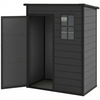 Outsunny Outdoor Storage Garden Shed with Lockable Door - 5' x 3' - Dark Grey-Constructed from polypropylene resin plastic with steel reinforcement for added durability
