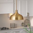 Hudson&Canal Mackenzie 10.75" Wide Pendant with Metal Shade - Brass/Brass-Handcrafted brass finish is applied to the round metal base