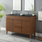 Modway Render 48" Double Sink Bathroom Vanity - Walnut/Black-Tapered Wood Legs