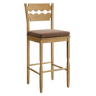 Modway Jax Oak Wood Bar Stool With Wavy Razor Back and Cushion - Weathered Oak Cocoa-Solid Oak Bar Stool