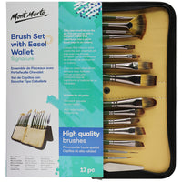 Mont Marte Signature Paint Brush 17-Piece Set - Synthetic-Includes a compact zippered wallet that transforms into a paint brush easel, making it easy to organise brushes and paint on the go