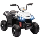 Qaba 12V Battery Powered Quad Kids ATV with Four Wheels Spring Suspension - White-4-wheeler spring suspension and wide seat provide stable seating for young riders 