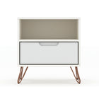 Manhattan Comfort Rockefeller 20.08" Mid-Century Modern 1-Drawer Nightstand - White-Mid-Century Modern Nightstand for Bedroom and Living Room Use