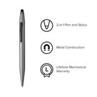Cross Tech2 Metallic Lacquer with Glossy Black Dual-Function Ballpoint Pen with Stylus - Titanium Gray-Attached 6mm stylus at the top