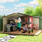 Outsunny 11' x 13' Garden Storage Shed with Foundation Kit - Yellow-Double sliding doors for easy access
