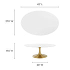 Modway Lippa 42" Oval Wood Coffee Table - Gold White-MDF Tabletop