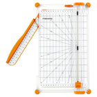 Fiskars 12" Surecut Deluxe Paper Trimmer-Base deck width of 6 1/4". and swing-out arm, extending to 15 1/4", make this the largest paper trimmer measuring deck on the market