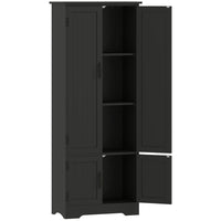 HOMCOM 60" H Kitchen Pantry Cabinet with Shelves - Black-Adjustable and removable shelf in an upper storage cabinet for more flexible storage 
