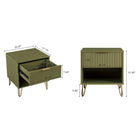 Manhattan Comfort DUMBO 20.07" Modern 1-Drawer Nightstand 2-Piece Set - Olive Green-Horizontal Glam Drawer Handles Made of Metal with a Gold Finish