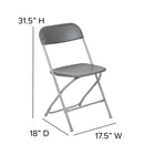Flash Furniture HERCULES Series Premium Grey Plastic Folding Chair - 10 Pack-Grey Powder Coated Frame Finish