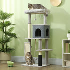 PawHut 52" Cat Tree with Scratching Posts, Bed and Condo - Light Grey-Scratching posts prevent damage to home furnishings 