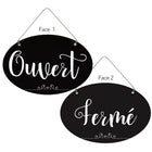 Cosco Open/Closed Hanging Sign with Chain - 8" x 12" - Black & White - Indoor - French Text-This open and closed sign features French text to clearly communicate business status to French-speaking customers