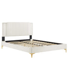 Modway Zahra Channel Tufted Performance Velvet Twin Platform Bed with Gold Metal Legs - White-Twin Platform Bed