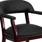 Flash Furniture Top Grain Leather Conference Chair with Accent Nail Trim & Casters - Black-Contoured Cushions