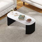 HOMCOM Coffee Table with Marble-Effect Top - Black-Felt foot pads reduce noise and safeguard your floors from scratches