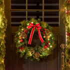 HOMCOM 24" Pre-Lit Artificial Christmas Spruce Wreath with Pinecones and Red Berries - Green-Pre-strung with 20 warm white LED lights, energy efficient and long lasting 