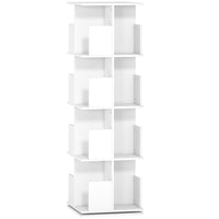 HOMCOM 4 Tier Rotating Bookshelf Tower - White Wood Grain-Features a 360° rotating base for effortless access to all books