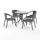Flash Furniture 28" Round Glass Metal Table with Grey Rattan Edging & 4 Grey Rattan Stack Chairs-Table and Chair Set