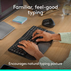 Logitech Wave Keys Wireless Ergonomic Keyboard with Cushioned Palm Rest - Graphite-More palm support, less pressure: A cushioned palm rest with memory foam supports you all day long and gives you more wrist support