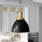 Hudson&Canal Madison 12" Wide Pendant with Metal Shade - Black/Brass/Black-Handcrafted black and brass finish is applied to the round metal base