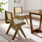 Modway Thera Vegan Leather and Cane Dining Side Chairs - Weathered Oak/Stone - 2 Pack-Faux Leather Seat