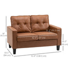 HOMCOM Double Sofa with Spring Sponge Padded Cushion for Home Office - Brown-Backrest and wide armrest provide additional support for enhanced comfort