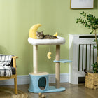PawHut 41" Moon Cat Tree for Indoor with Teddy Fleece Star - Blue-Features a hanging toy on a cat tree for your cat's entertainment			 
