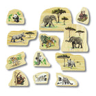 Yellow Door Endangered Animal Families Wooden Characters 12-Piece Set-One side of each piece depicts a male/female adult, with each reverse showing a related baby in a different pose, enabling children to sort and compare the animals based on their attributes.