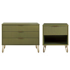 Manhattan Comfort DUMBO Modern 1-Drawer Nightstand and 3-Drawer Dresser Set - Olive Green-Modern-Contemporary with a taste of Glam Bedroom Dresser Set. Includes 1 Standard Dresser and 1 Nightstand 1.0.