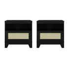 Manhattan Comfort Sheridan 21.63" Mid-Century Modern Nightstand 2-Piece Set - Black-Modern Cane Nightstand for Bedroom and Living Room use