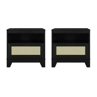 Manhattan Comfort Sheridan 21.63" Mid-Century Modern Nightstand 2-Piece Set - Black-Modern Cane Nightstand for Bedroom and Living Room use