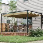 Outsunny Patio Pergola with Retractable Canopy - 13' x 10' - Khaki-Top with anti-UV and water resistant polyester canopy blocks most harmful rays 