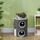 PawHut 2-Story Cat Condo Barrel Tree with Hideaways and Scratching Board-Soft plush lining provides comfort 