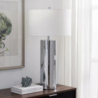 Hudson&Canal York 29.5" Tall Table Lamp with Fabric Shade - Polished Nickel/White-Clean with a soft, dry cloth and no harsh chemicals or abrasive cleaning materials
