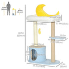 PawHut 41" Moon Cat Tree for Indoor with Teddy Fleece Star - Blue-The perch, condo, and top bed provide a comfortable space for your cats to relax 