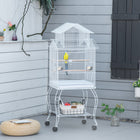 PawHut 53" H Large Bird Cage with Detachable Rolling Stand and Storage Shelf - White-Includes two perches and two food containers 