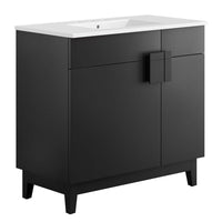 Modway Miles 36" Bathroom Vanity - White/Black-Particleboard & Melamine Laminate