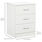 HOMCOM Bedside Table with 3 Drawers - White-Aluminium handles and steel slides for easy opening and closing 