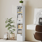 HOMCOM 6-Tier Tall Narrow Bookcase with Drawer and Door - White-Top shelf is 3-level adjustable, customising space for various items 
