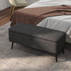 HOMCOM Linen Fabric Storage Ottoman Bench - Black-Steel legs with powder coating for high stability and durability 