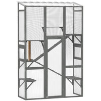 PawHut 99" H Outdoor Catio Enclosure with 6 Jumping Platforms - Grey-Expands outdoor space for cats to explore nature safely 