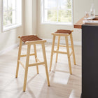 Modway Saoirse Leather Wood Bar Stool - Natural Brown - Set of 2-Assembly Required
