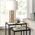 Hudson&Canal Campbell 27" Tall Table Lamp with Fabric Shade - Brass/White-Rated for one 60W incandescent bulb - 9W LED bulb, 13W fluorescent (CFL) bulb, or 9W self-ballasted LED bulb, E26-base bulb, Bulb not included
