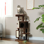 PawHut 41" Cat Tree with Scratching Posts, Bed and Condo - Brown-Soft plush covering offers cozy comfort for cats 