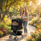 PawHut Pet Stroller Cat Dog Wheels Travel Zipper Entry Foldable Carrier Cart - Black-Three mesh windows offer great views and keep your pet cool