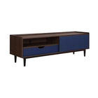 Manhattan Comfort Duane 59.25" Mid-Century Modern TV Stand - Dark Brown and Navy Blue-30 Day Limited Manufacturer's Warranty