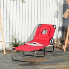 Outsunny Adjustable Outdoor Lounge Chair with Face Hole and Pillow - Red-Face hole allows you to face down comfortably while sunbathing